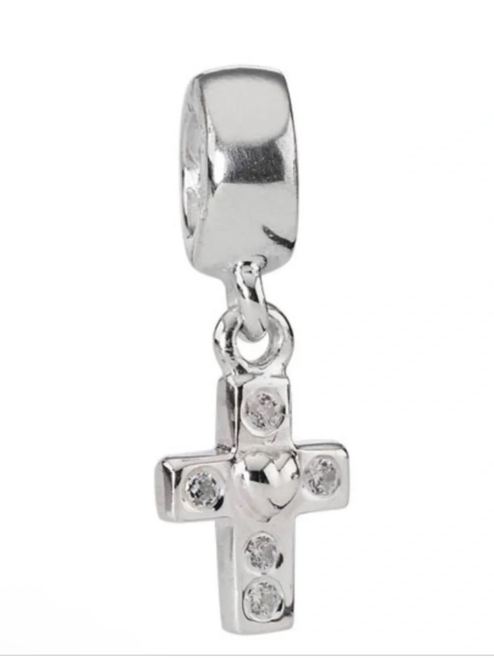 Pandora Silver Cross Dangle Charm with Clear Stones
